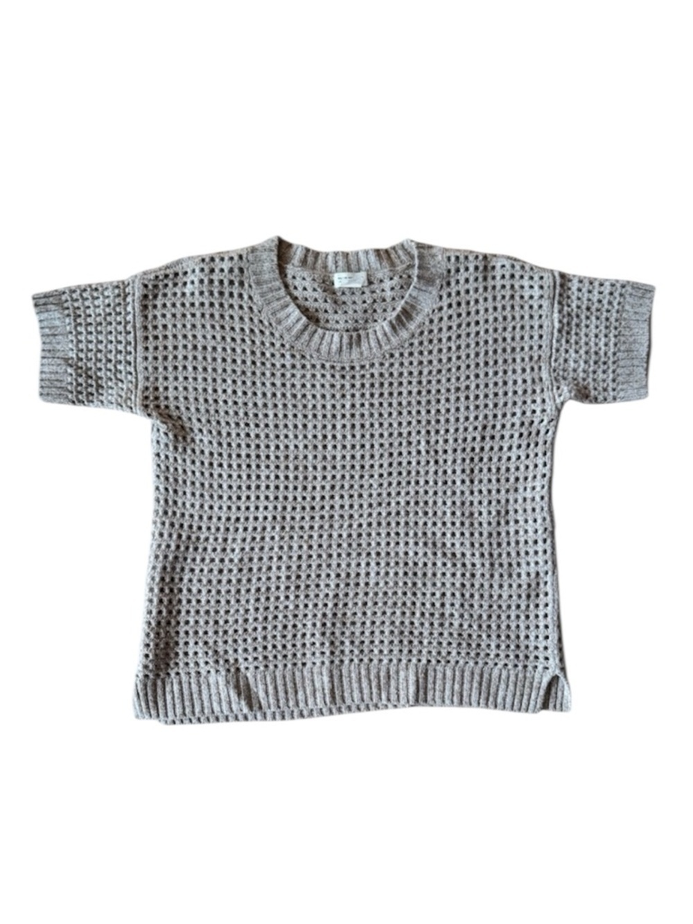 Club Monaco Italian Cashmere Open Knit Sweater Top Short Sleeve Tan XS